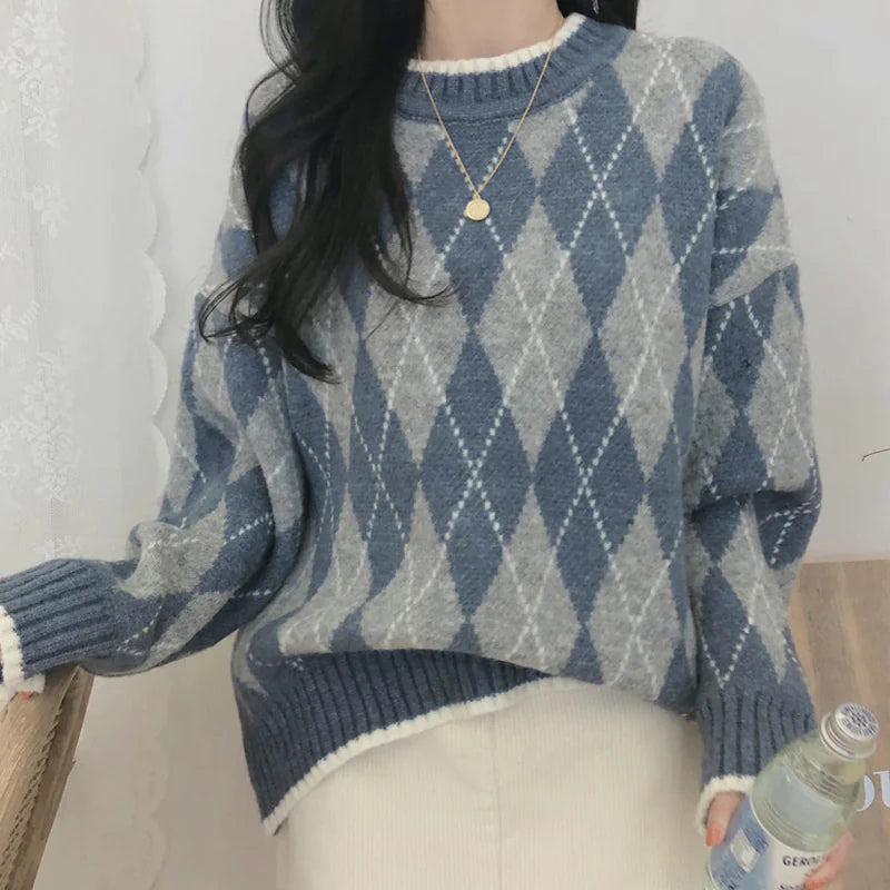 Rhombic Knit Pullover