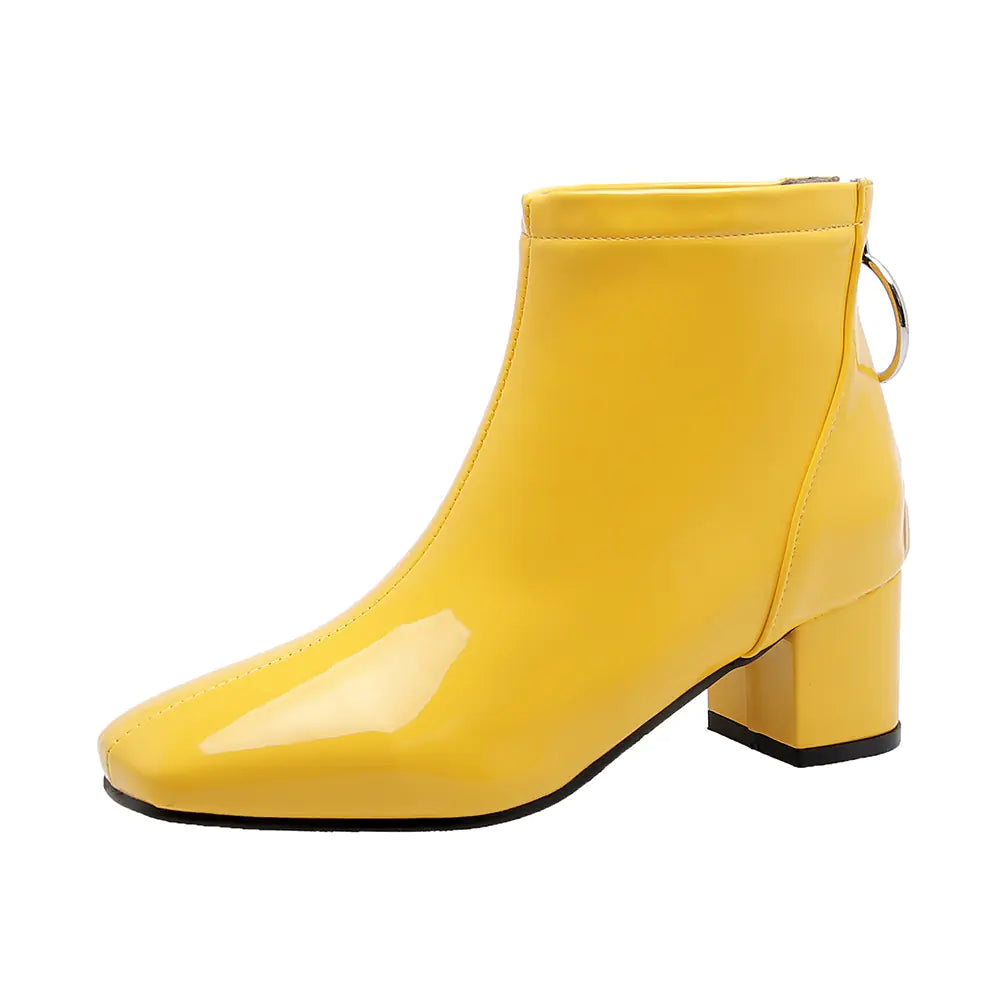 Chunky Heeled Patent Ankle Boots