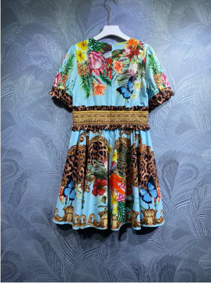 Printed Slim V-neck Dress