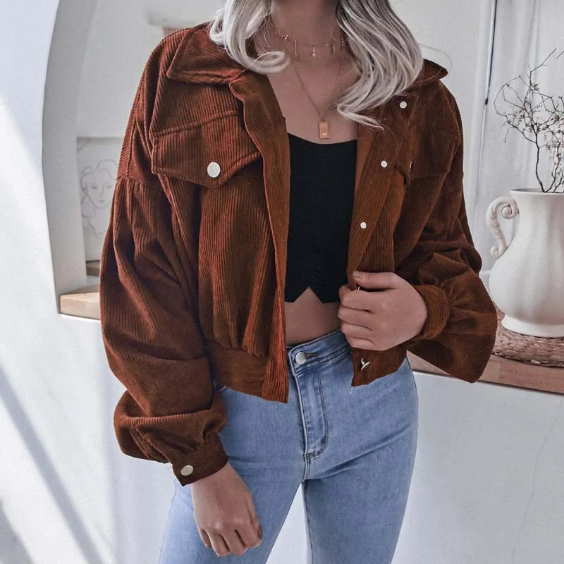 Corduroy Cropped Jacket For Women