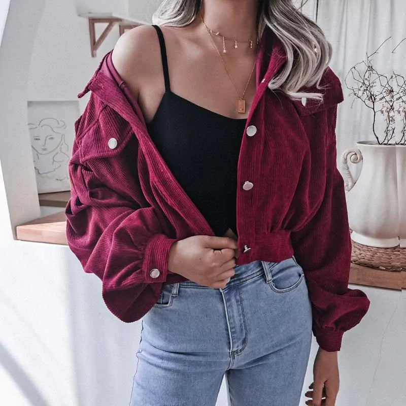 Corduroy Cropped Jacket For Women