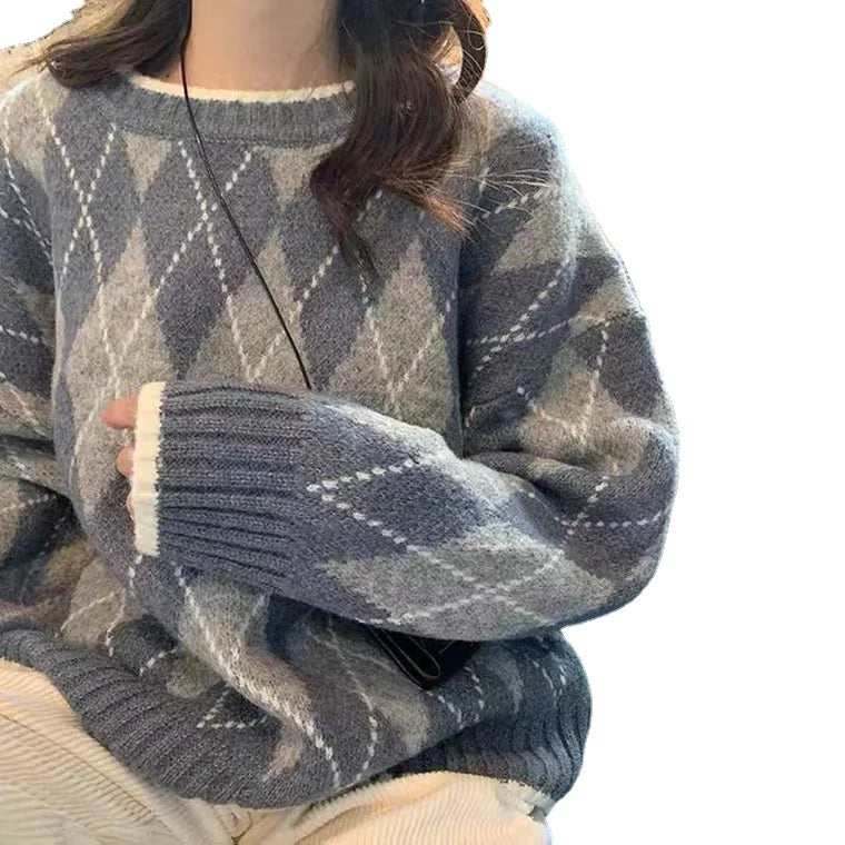 Rhombic Knit Pullover
