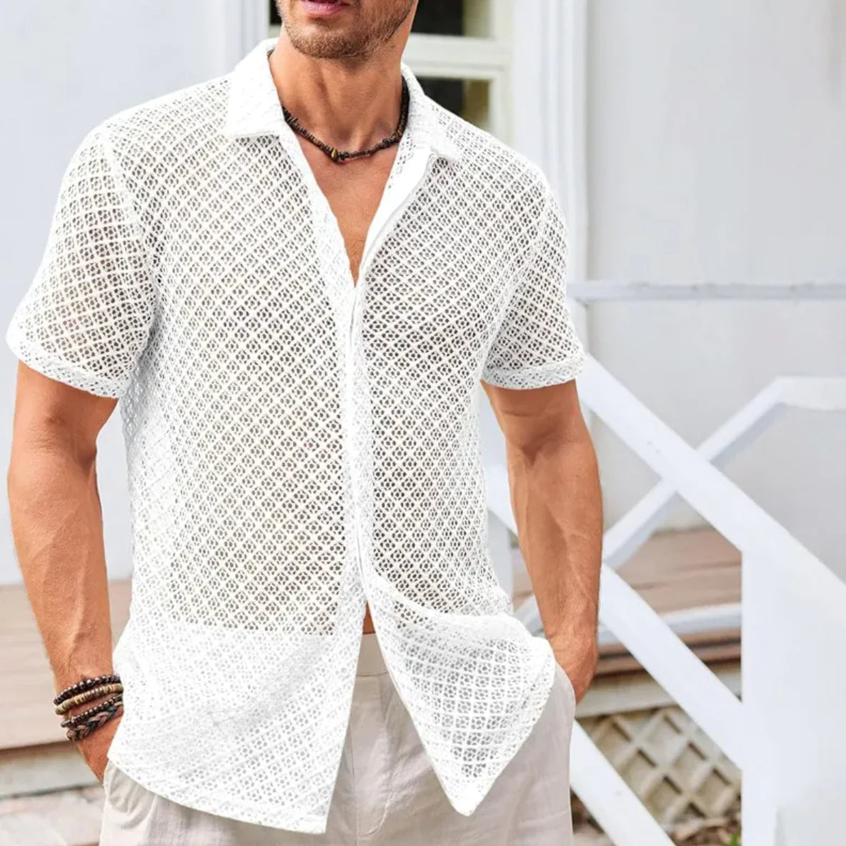 Mesh Lapel Shirt