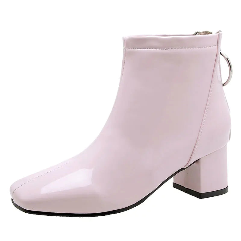 Chunky Heeled Patent Ankle Boots