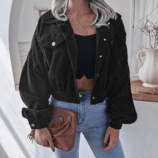 Corduroy Cropped Jacket For Women