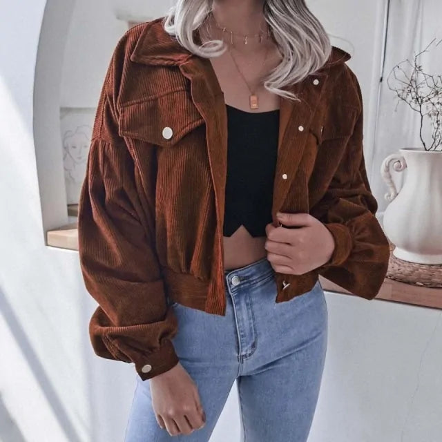 Corduroy Cropped Jacket For Women