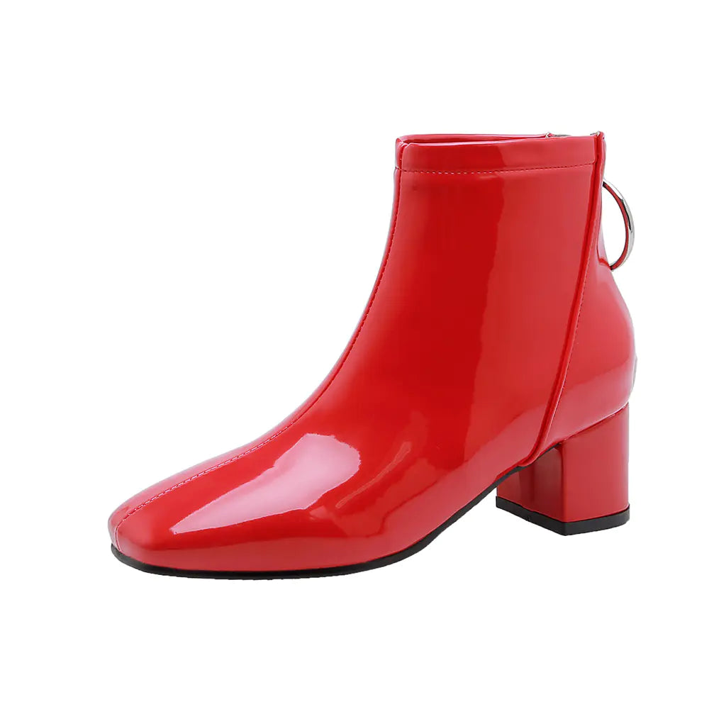Chunky Heeled Patent Ankle Boots