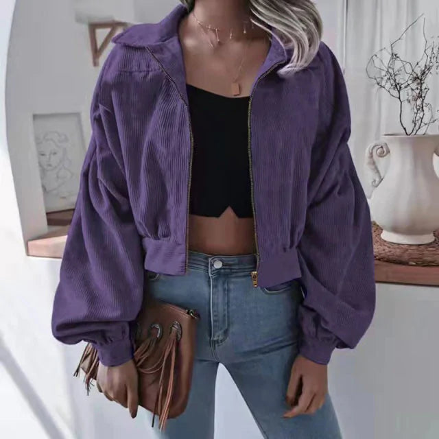 Corduroy Cropped Jacket For Women
