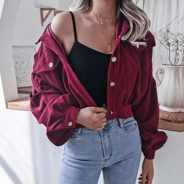 Corduroy Cropped Jacket For Women