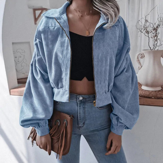 Corduroy Cropped Jacket For Women