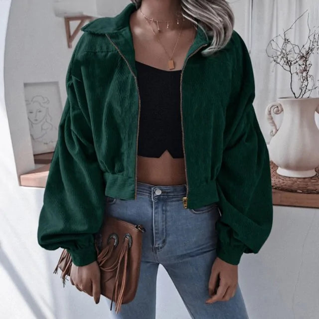 Corduroy Cropped Jacket For Women