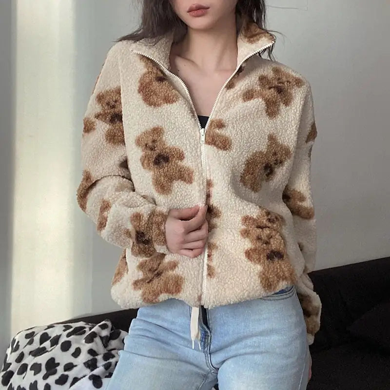 Loose Printed Lamb Wool Coat