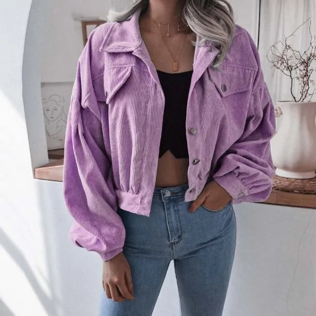 Corduroy Cropped Jacket For Women