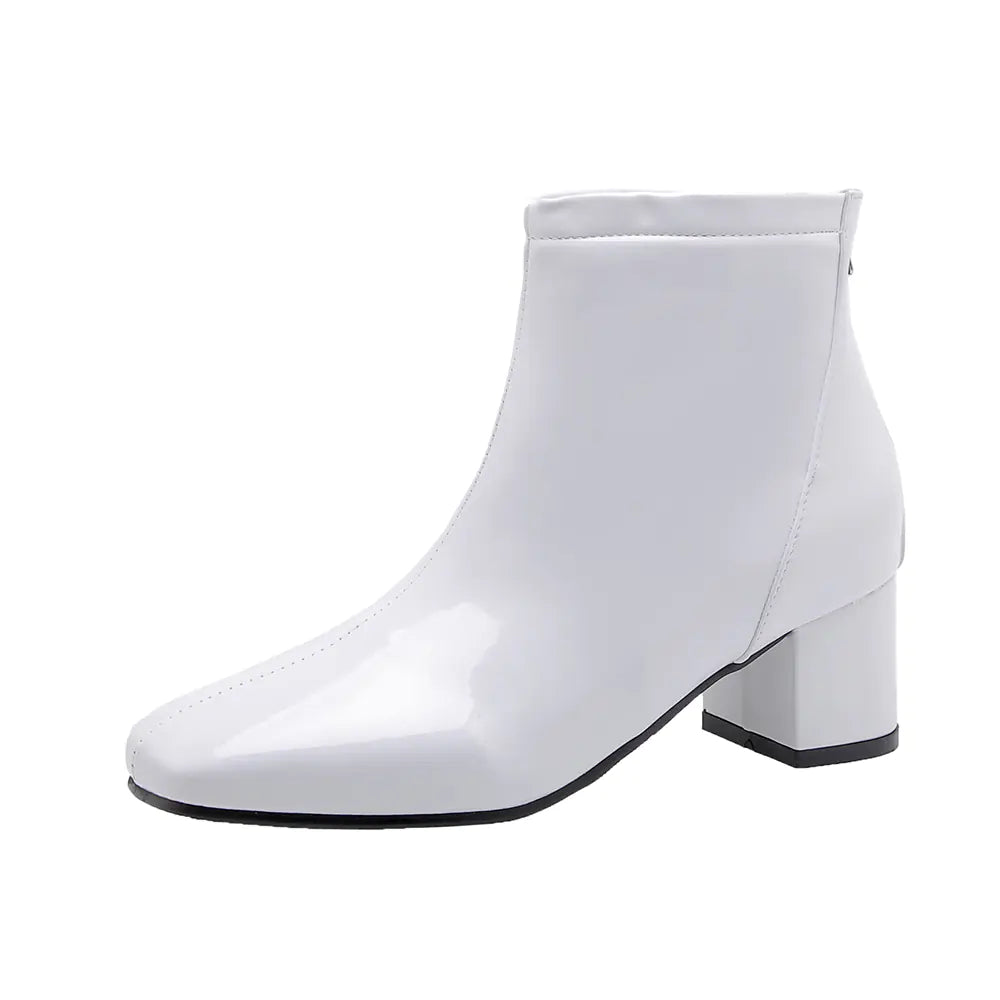 Chunky Heeled Patent Ankle Boots