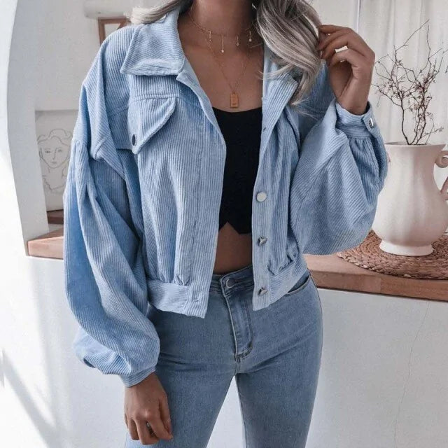 Corduroy Cropped Jacket For Women