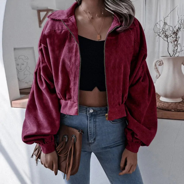 Corduroy Cropped Jacket For Women