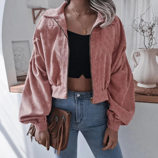 Corduroy Cropped Jacket For Women