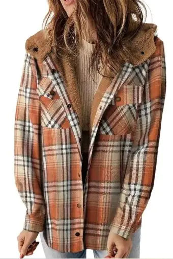 Casual Plaid Hooded Woolen Coat