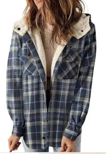 Casual Plaid Hooded Woolen Coat