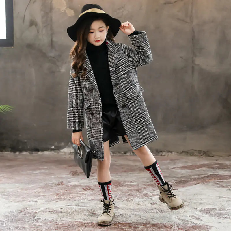 Gray Plaid Wool Coat