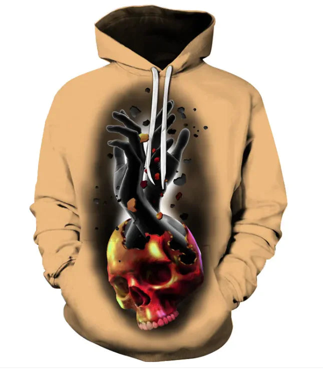 Printed Skull Head Hooded Sweater