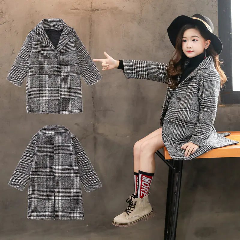 Gray Plaid Wool Coat
