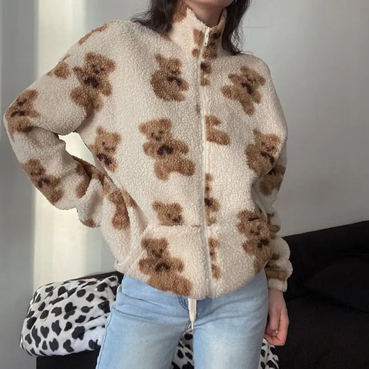Loose Printed Lamb Wool Coat