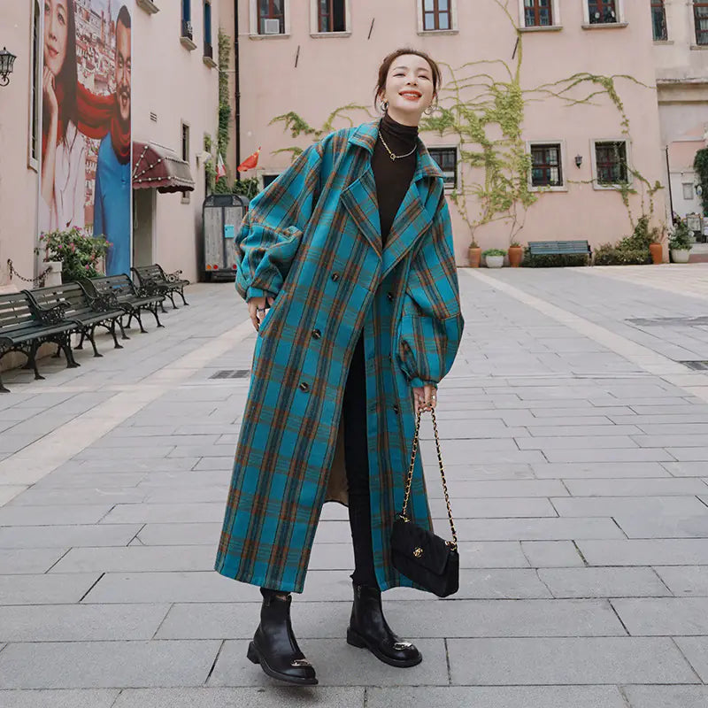 Plaid Woolen Coat