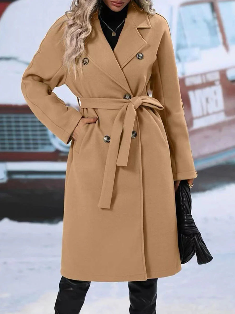 Double-Breasted Trench Coat with Polo Collar