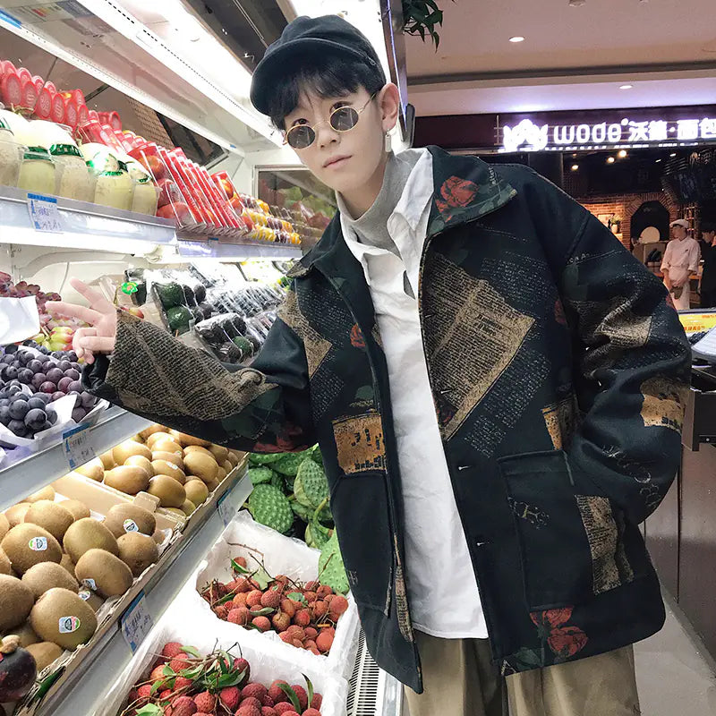 Stylish Retro Print Jacket