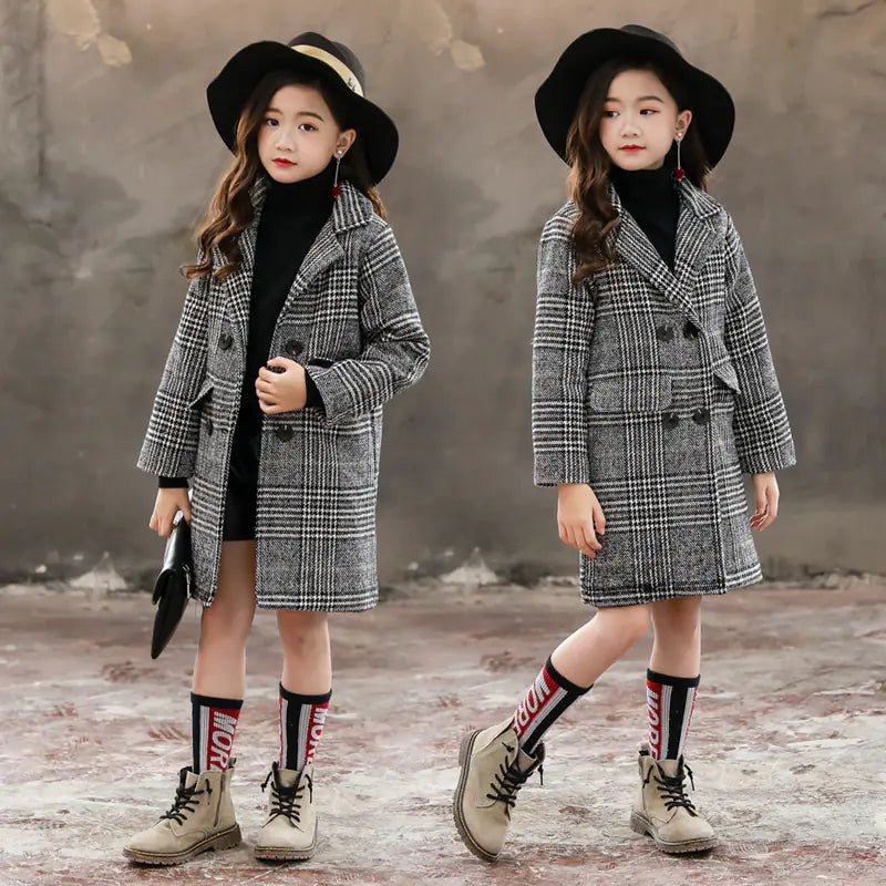 Gray Plaid Wool Coat
