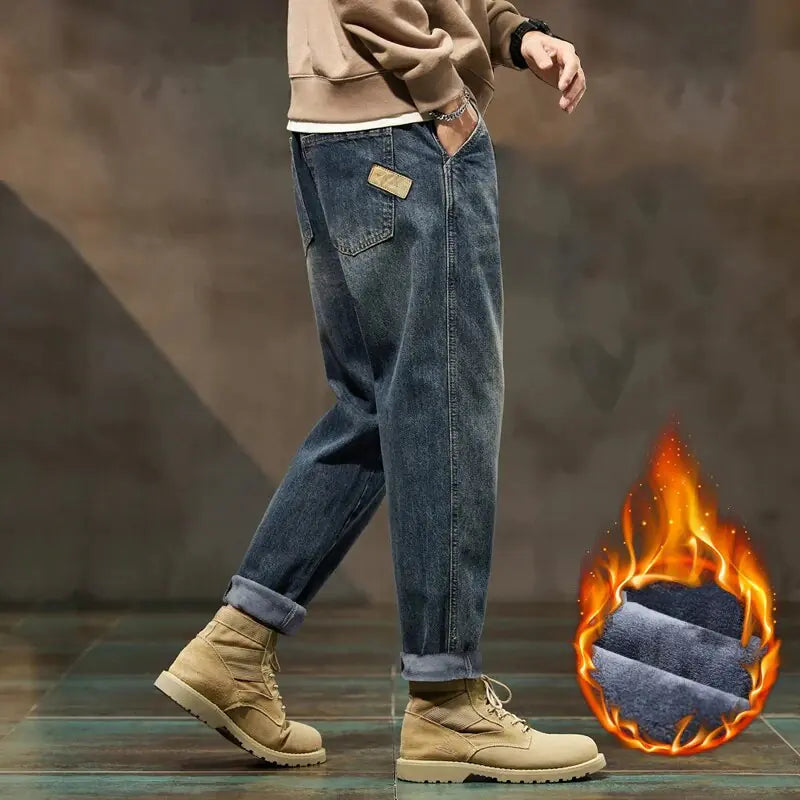 Trousers Fleece Loose Fit Jeans For Men