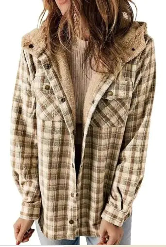 Casual Plaid Hooded Woolen Coat