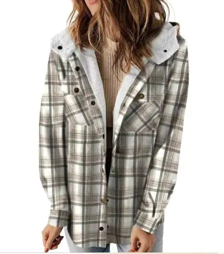 Casual Plaid Hooded Woolen Coat