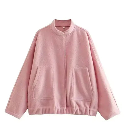 Women's V-Neck Bomber Jacket with Ruffled Sleeves