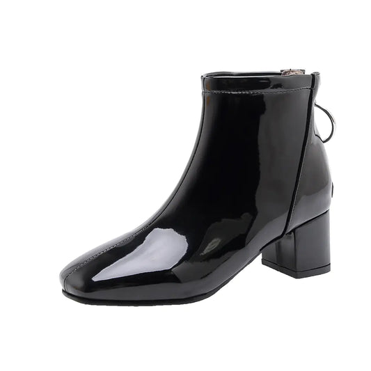 Chunky Heeled Patent Ankle Boots