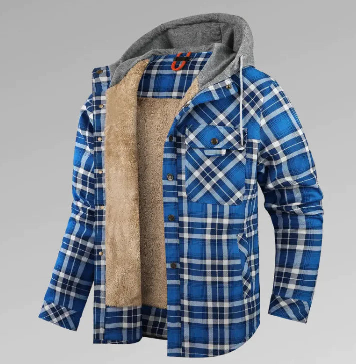 Winter Warm Hooded Plaid Jacket