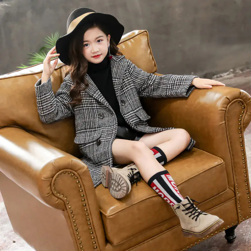 Gray Plaid Wool Coat