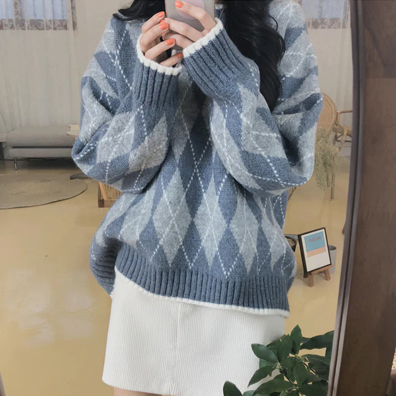 Rhombic Knit Pullover