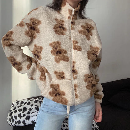 Loose Printed Lamb Wool Coat