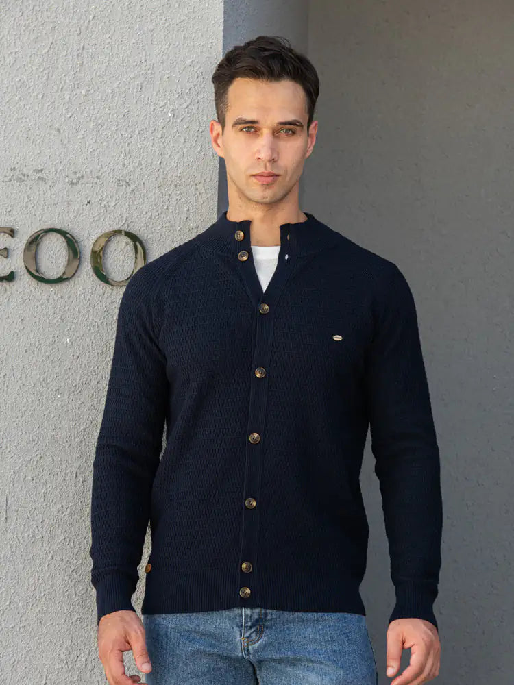 Button Mock Neck Cardigan