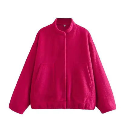 Women's V-Neck Bomber Jacket with Ruffled Sleeves