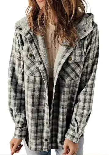 Casual Plaid Hooded Woolen Coat