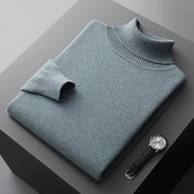 Men's High Collar Winter Knit Pullover