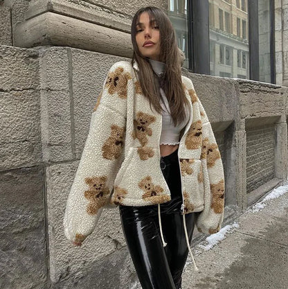 Loose Printed Lamb Wool Coat
