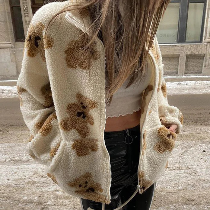 Loose Printed Lamb Wool Coat
