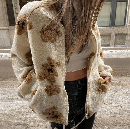 Loose Printed Lamb Wool Coat
