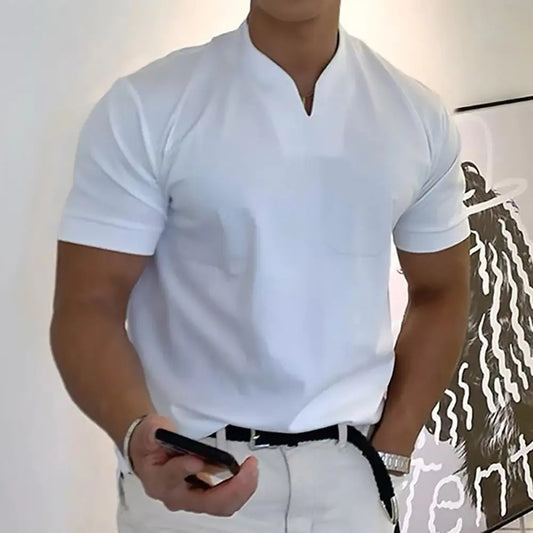 Mens Casual Short Sleeve V-Neck Shirt