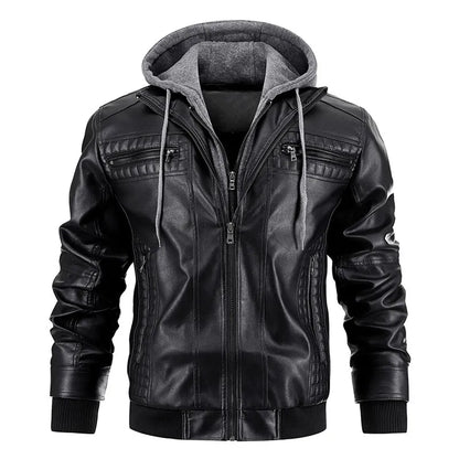 Leather Hooded Winter Jacket