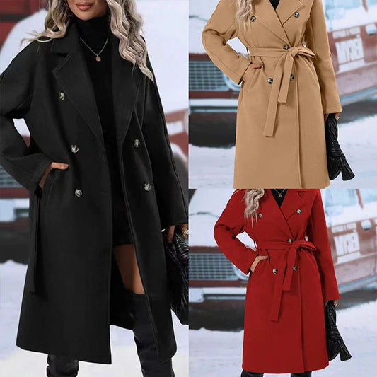 Double-Breasted Trench Coat with Polo Collar